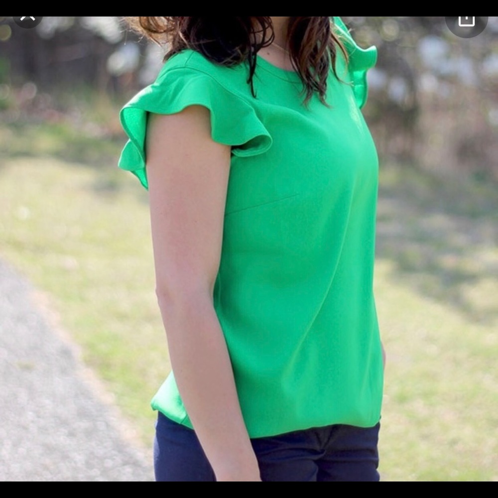 J crew green ruffled blouse Sz 8